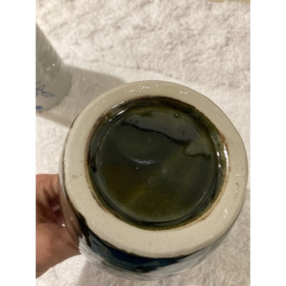 Vintage Handled Pottery Saki Bottle Green - Picture 3 of 6